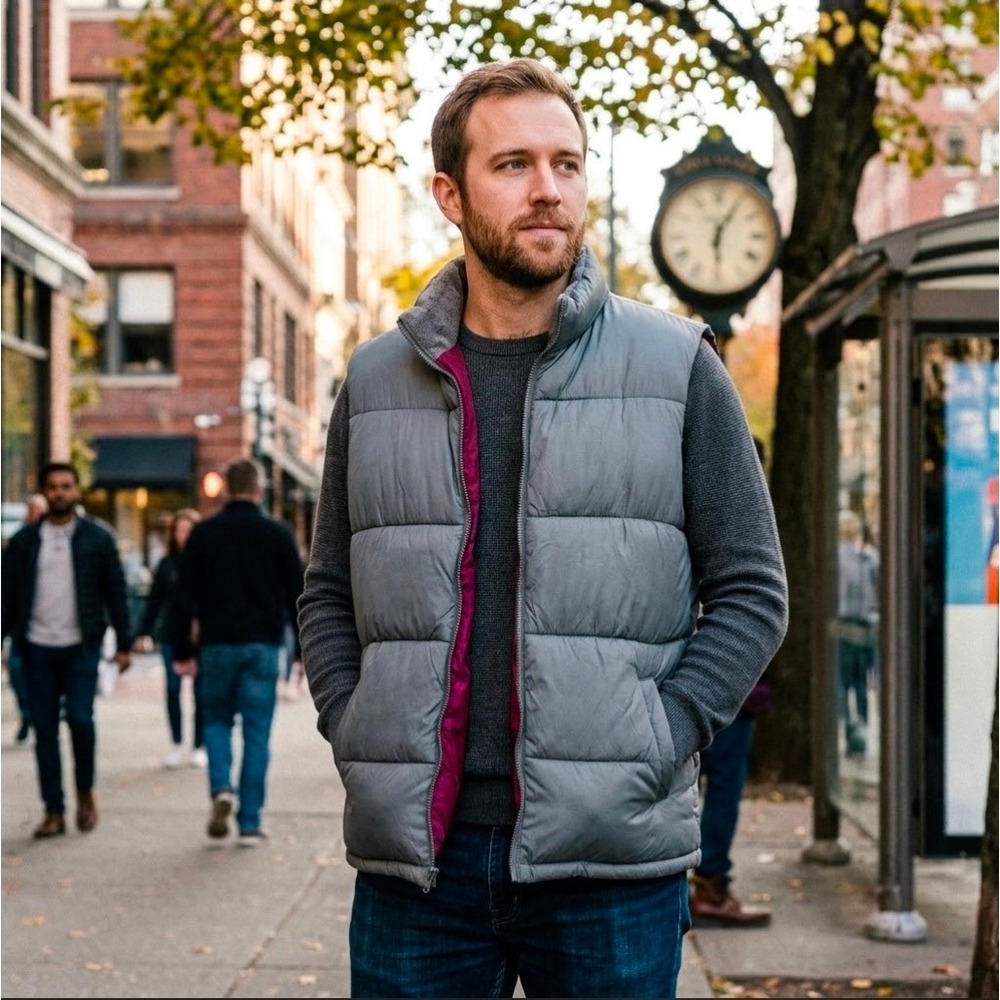 Old Navy Mens Puffer Vest XXXL Tall 3XLT Burgundy Lining Full Zip Quilted Padded